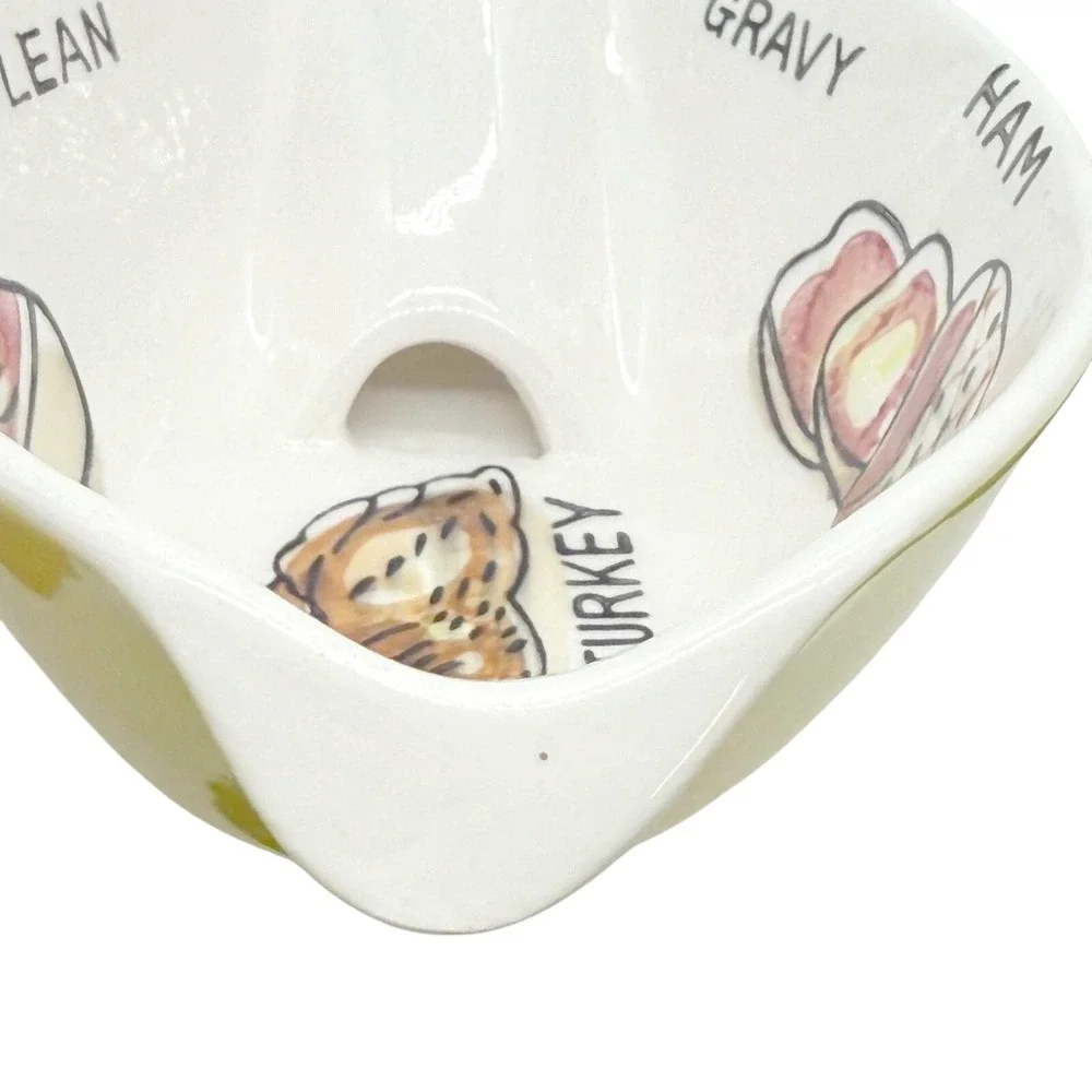 Vintage Ceramic Fat and Lean Gravy Separator Japan Yellow White Meat Graphics‎